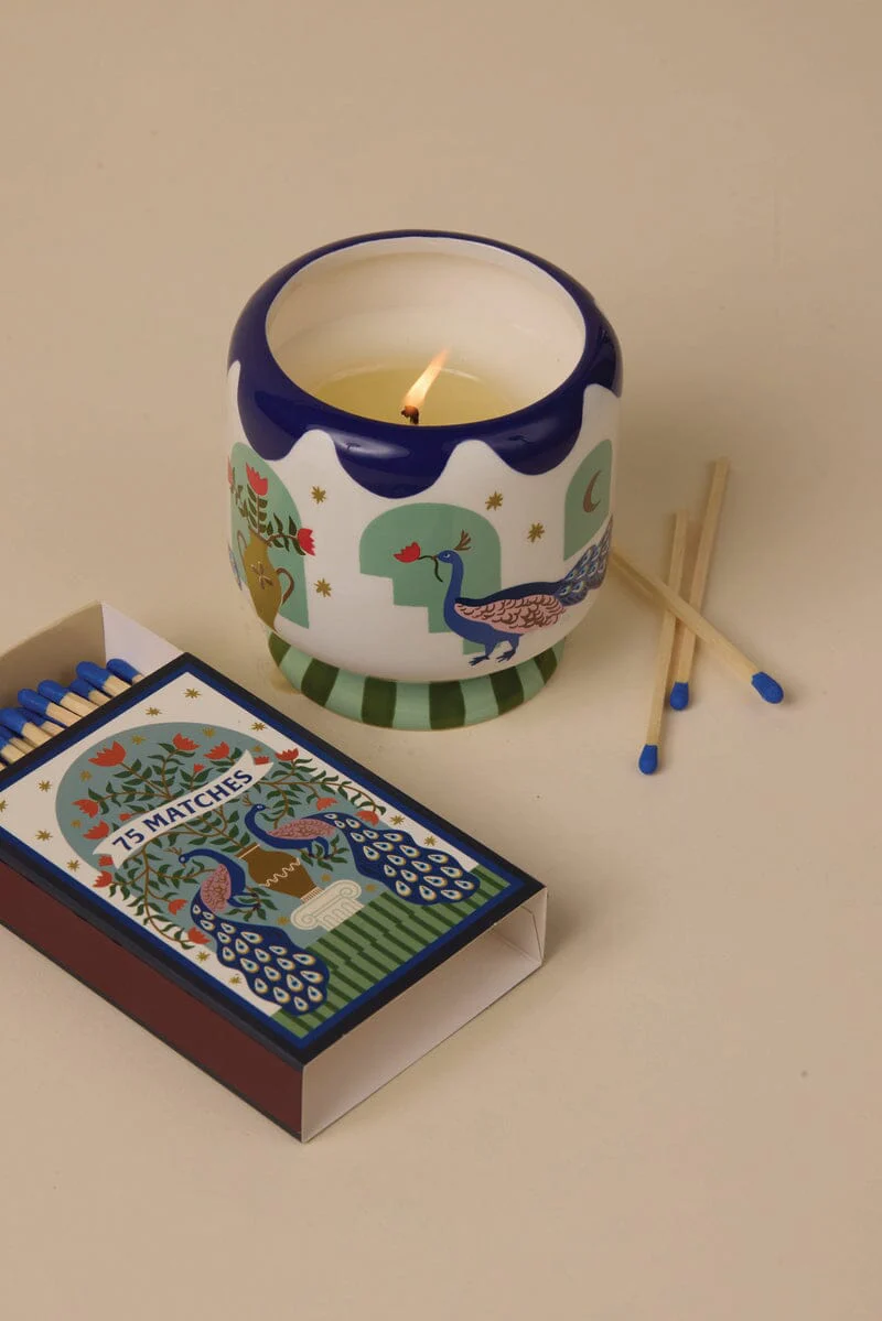 Bougie Hand-painted "Peacock"