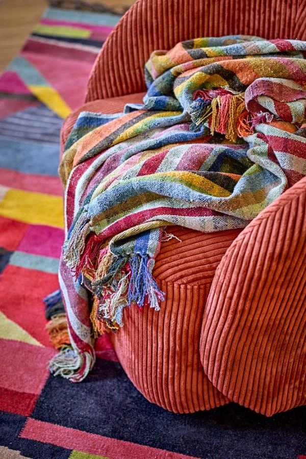 Plaid Coton Recyclé, Rayé multi-co