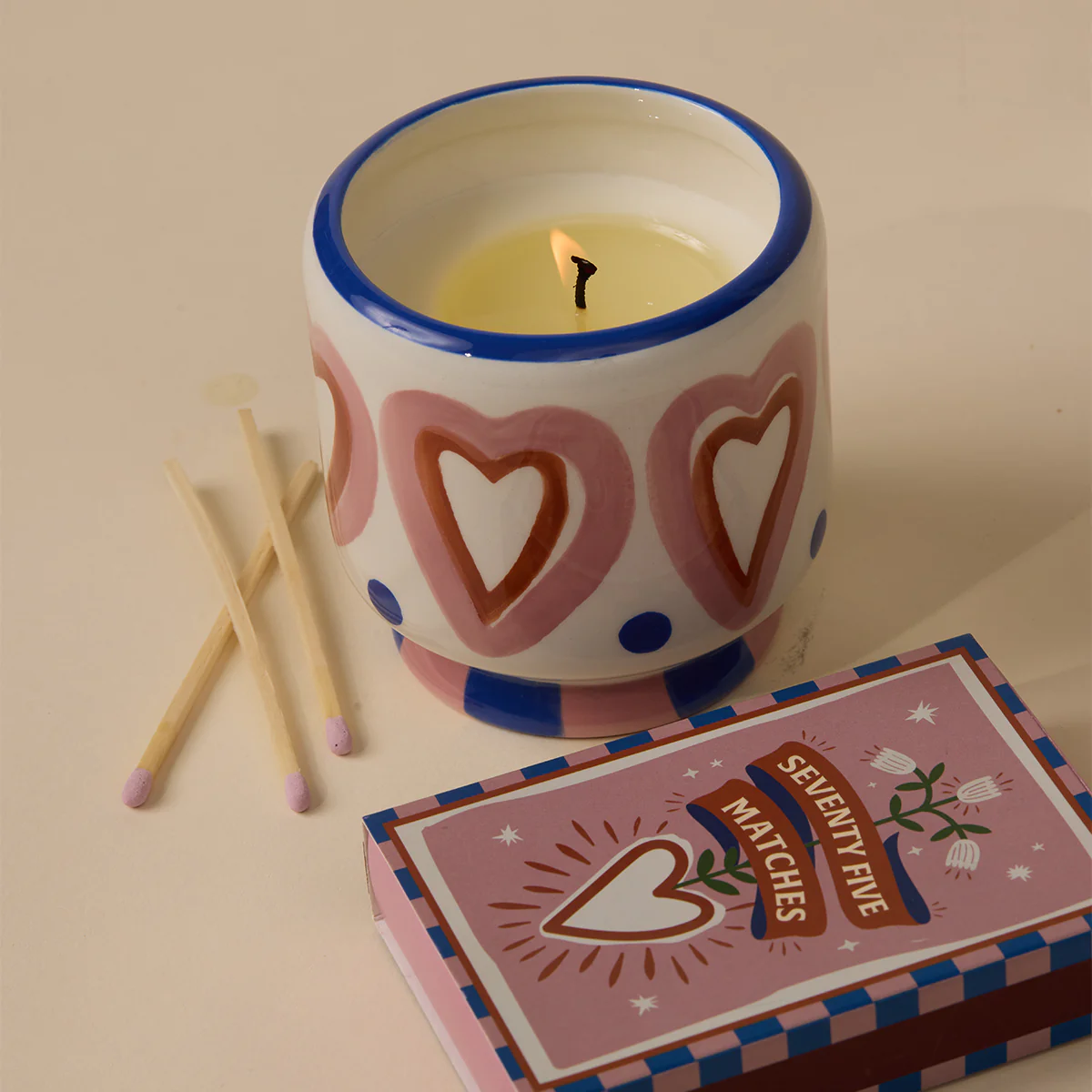 Bougie Handpainted " Hearts "